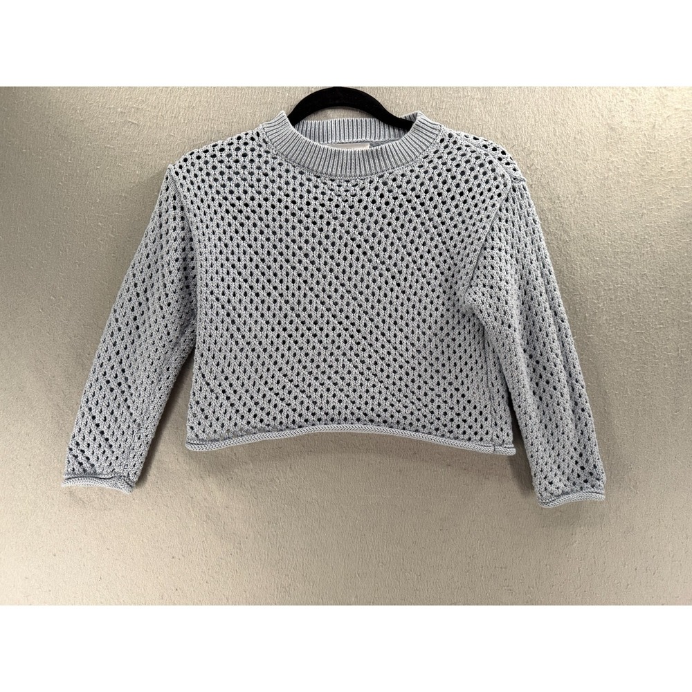 ZARA Sweater Girls 9/10 Blue Open Knit Crochet Cropped Coastal Soft Girl Boho